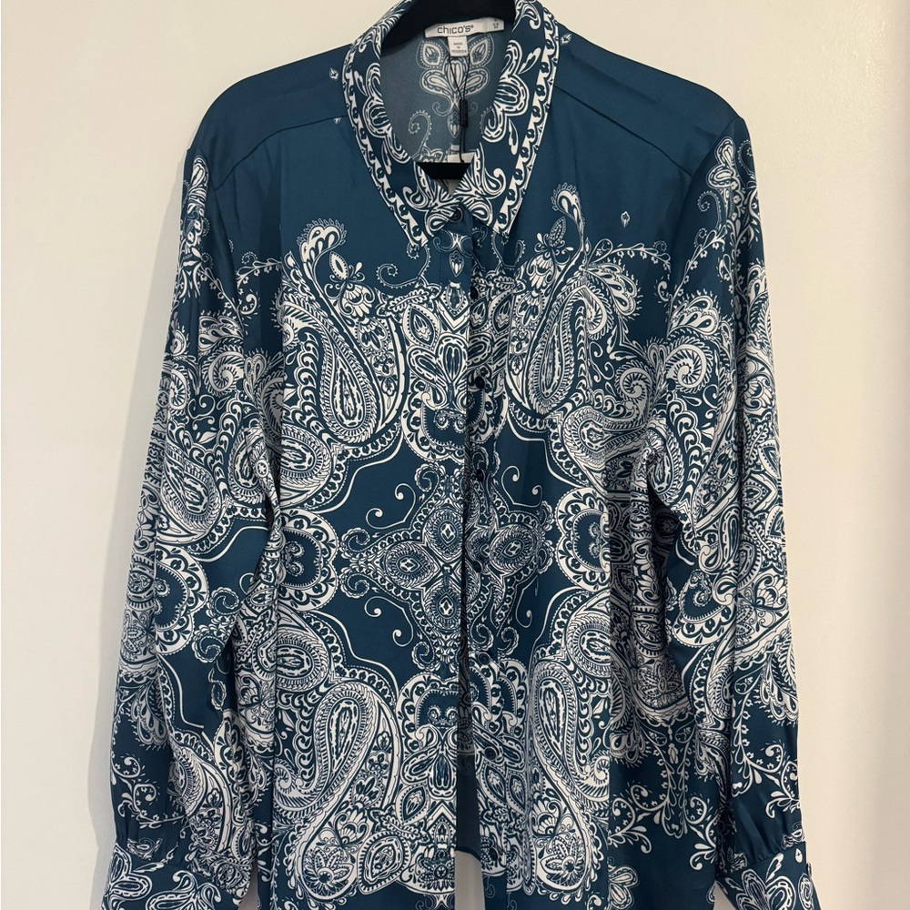 Chico's Blue and White Paisley Blouse